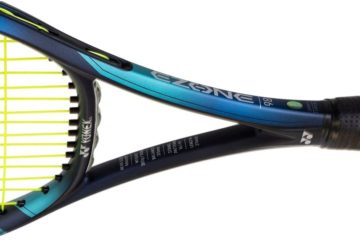 An image of the Yonnex ezone 98 racket throat intended to show off the racket's appearance for a tennis review website